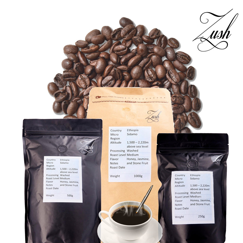 Kopi ZUSH - Biji Kopi Spesial, 100% Arabika, Dipanggang Sekaligus. SIDAMO Etiopia