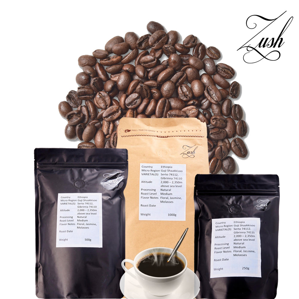 Kopi ZUSH - Biji Kopi Spesial, 100% Arabika, Dipanggang Sekaligus. ETIOPIA GUJI SHAAKKISOO