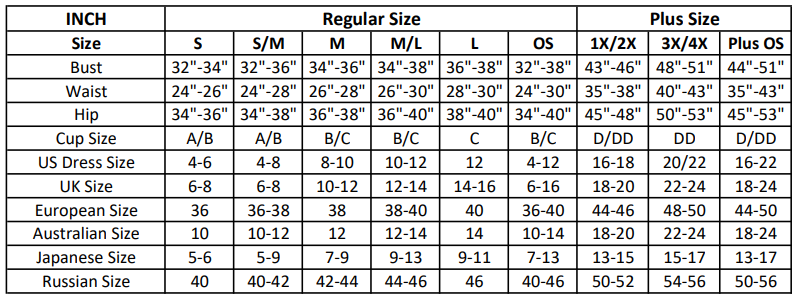 Clothing size guide