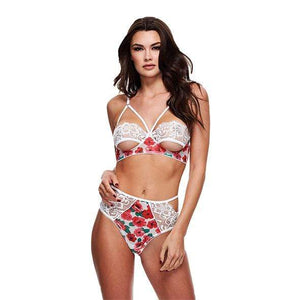 Baci - White Floral and Lace Bra Set S/M (White) Lingerie (Non Vibration) 4890808243558 CherryAffairs