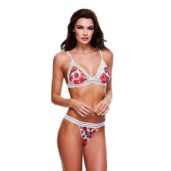 Baci - White Floral and Lace Bra Set with Open Back Panty S/M (White) Lingerie (Non Vibration) 4890808243466 CherryAffairs