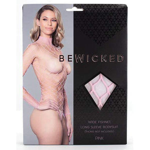 Be Wicked - Wide Fishnet, Long Sleeve Bodysuit O/S (Pink) Costumes 797079102192 CherryAffairs