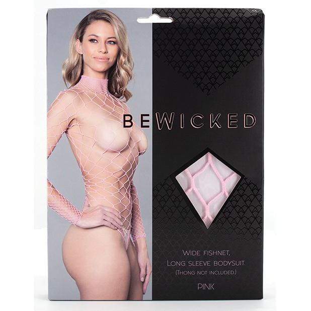 Be Wicked - Wide Fishnet, Long Sleeve Bodysuit O/S (Pink) Costumes 797079102192 CherryAffairs
