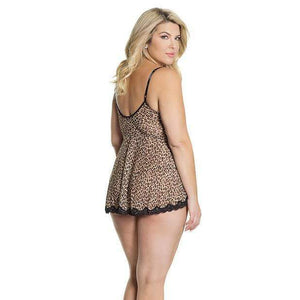 Coquette - Bold Mesh and Scallop Lace Babydoll and G String Chemise Queen (Brown) Chemises 883124167152 CherryAffairs