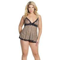 Coquette - Bold Mesh and Scallop Lace Babydoll and G String Chemise Queen (Brown) | Zush.sg