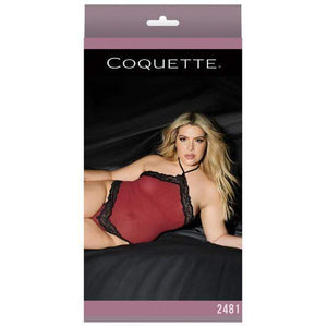 Coquette - Fashion Stretch Mesh Lace Halter Neck Teddy with Contrasting Rim Queen  (Red) Costumes 883124157122 CherryAffairs