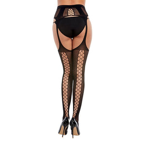 Dreamgirl - Fishnet Suspender Garter Pantyhose with Criss Cross Detail Stockings Costume O/S (Black) Stockings 888368308088 CherryAffairs