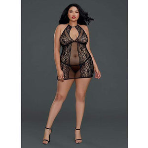Dreamgirl - Sheer Lace Chemise with G String Queen (Black) | Zush.sg