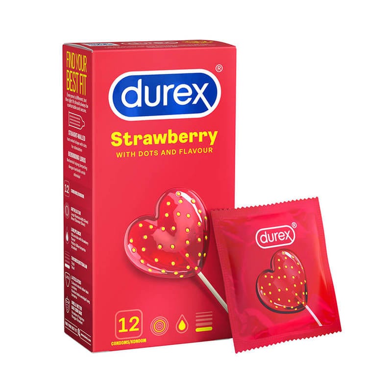 Durex - Strawberry Flavoured with Dots Textured Condoms 12s Condoms 604556194 CherryAffairs