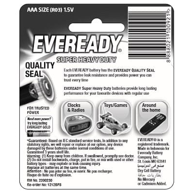 Eveready - Super Heavy Duty M1212 Battery Pack of 8 AAA Battery 8888021100921 CherryAffairs