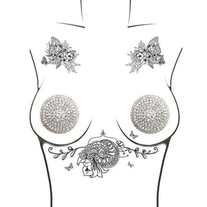 Neva Nude - Burlesque Big O Crystal Jewel Reusable Silicone Pasties Nipple Covers O/S (Silver) Nipple Covers 614608261826 CherryAffairs