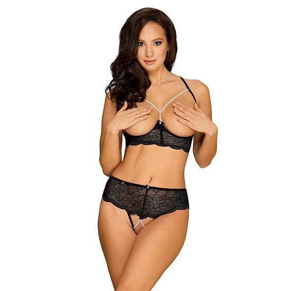 Obsessive - Pearlove 2 Pcs Lingerie Set L/XL (Black) Lingerie (Non Vibration) 5901688232071 CherryAffairs
