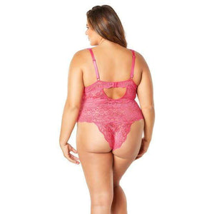 Oh la la cheri - Soft Edged Galloon Lace Teddy with Adjustable Straps and Snaps Crotch 2X (Pink) Costumes 841143140136 CherryAffairs
