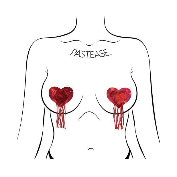 Pastease - Tassel Holographic Heart Pasties Nipple Covers O/S (Red) Nipple Covers 694536306684 CherryAffairs
