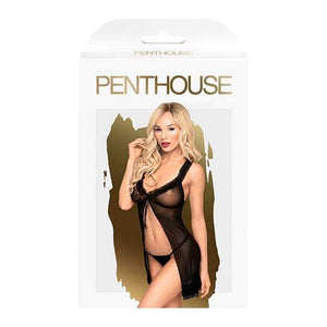 Penthouse - After Sunset Ruffle Babydoll with Thong Chemise L/XL (Black) Chemises 4061504004396 CherryAffairs