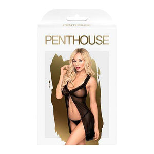 Penthouse - After Sunset Ruffle Babydoll with Thong Chemise S/M (Black) Chemises 4061504004372 CherryAffairs