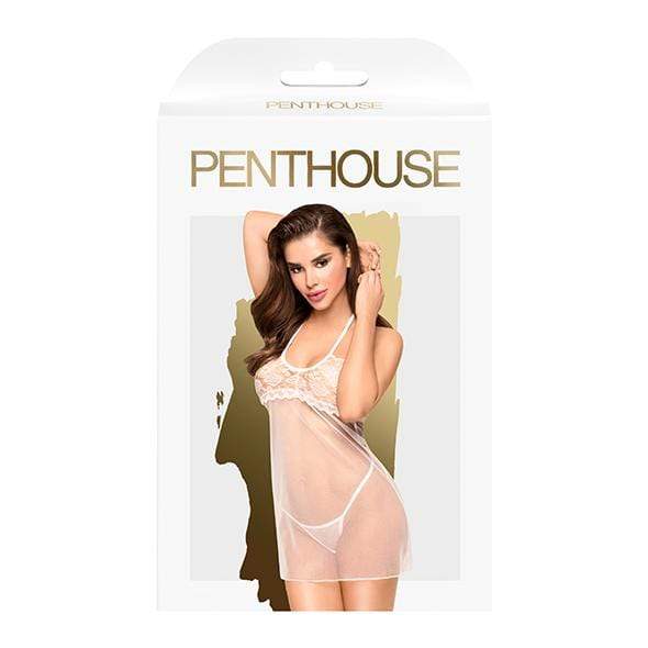 Penthouse - All Yours Mesh Lace Bastier Dress with Thong Chemise L/XL (White) Chemises 4061504006543 CherryAffairs