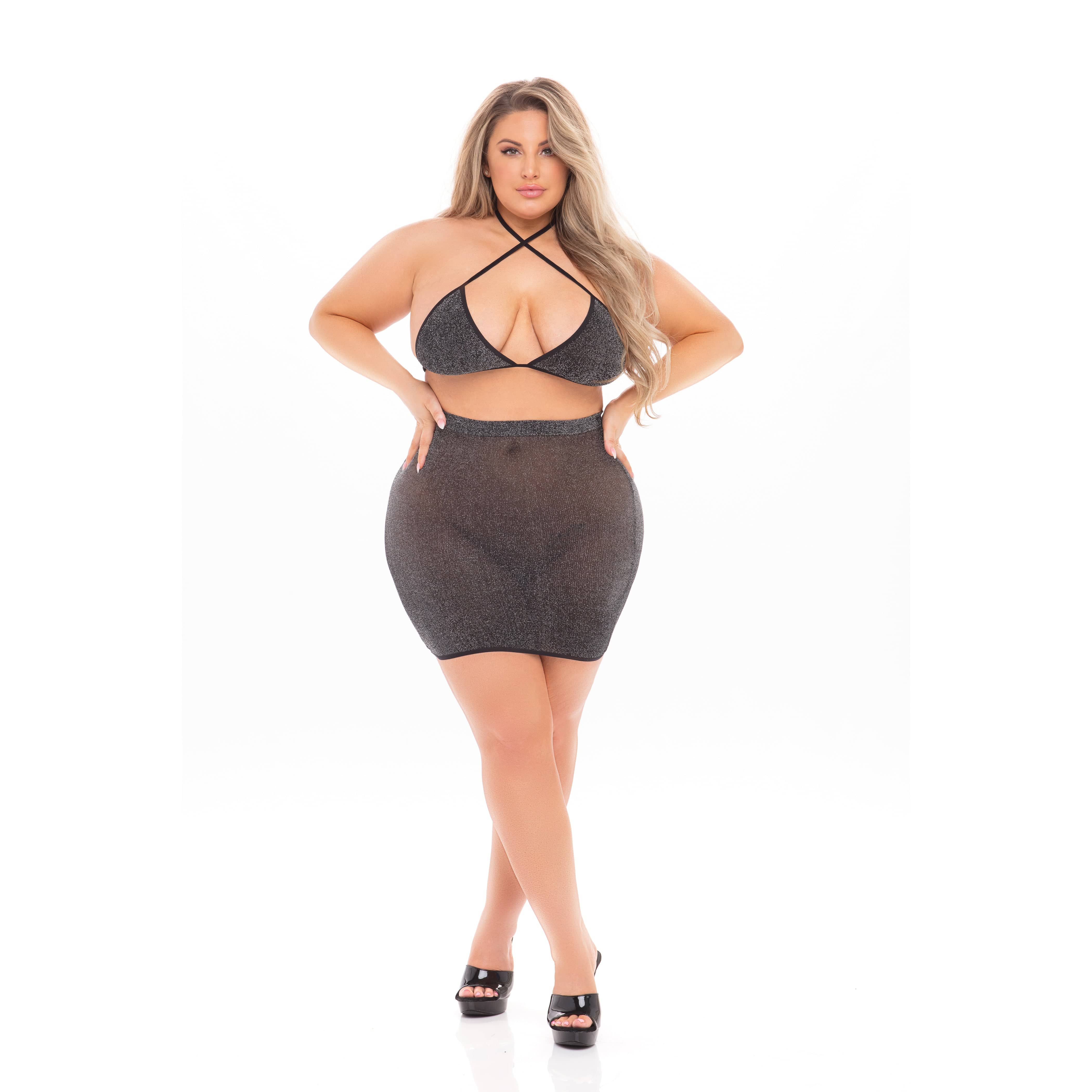 Pink Lipstick - Black Cherry 2Pc Skirt Costume Set Queen (Black) Dresses 0196018134384 CherryAffairs