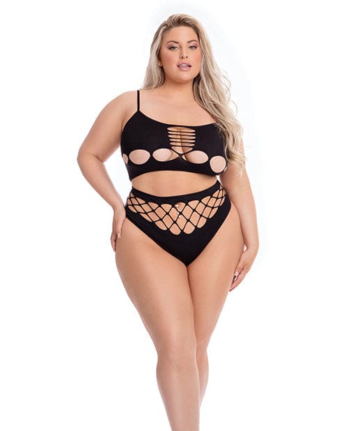 Pink Lipstick - Neon Dreams 2Pc Bra Lingerie Set Queen (Black) Lingerie Set 017036487316 CherryAffairs