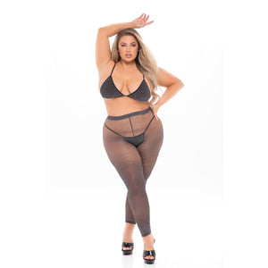 Pink Lipstick - Tall Order 3Pc Legging Lingerie Set Queen (Black) Lingerie Set 0196018134346 CherryAffairs