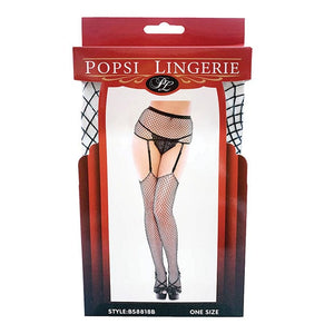 Popsi Lingerie - Black Diamond Net Thigh High Garter Pantyhose Stockings O/S (Black) Stockings 8932131088188 CherryAffairs