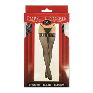 Popsi Lingerie - Vinyl Top Fishnet Stocking O/S (Black) Stockings 8932130100287 CherryAffairs