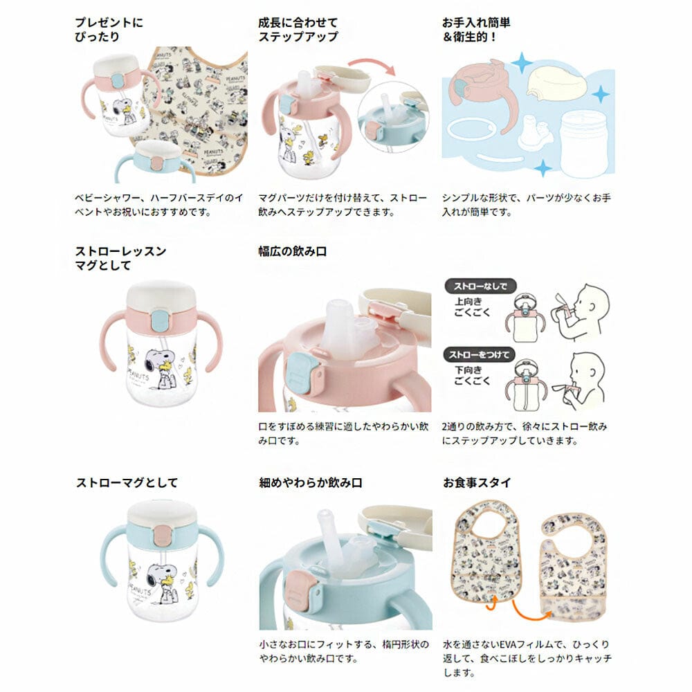 Richell - Snoopy Vintage Peanuts Collection Baby Step Up Water Bottle Mug Set Baby Water Bottle Set 4945680200691 CherryAffairs