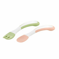 Richell - T.L.I Stage 2 Soft Easy Grip Baby Self Feeding Spoon and Fork Set Baby Spoon and Fork 4973655215500 CherryAffairs