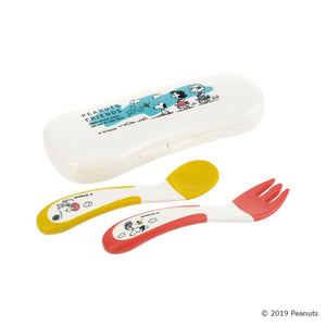 Richell - Vintage Snoopy Peanut Collection Easy Grip Spoon and Fork with Storage Case Baby Spoon and Fork 4973655215937 CherryAffairs