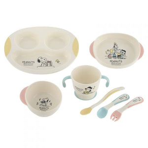 Richell - Vintage Snoopy Peanut Collection Step Up Stage 1-3 Baby Tableware Dining Dish Set Baby Utensils Set 4973655215968 CherryAffairs