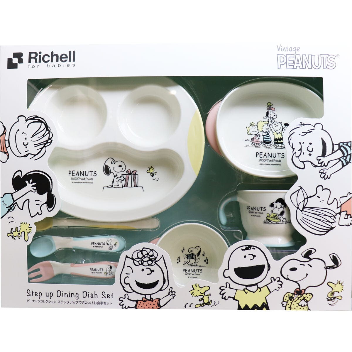 Richell - Vintage Snoopy Peanut Collection Step Up Stage 1-3 Baby Tableware Dining Dish Set Baby Utensils Set 4973655215968 CherryAffairs